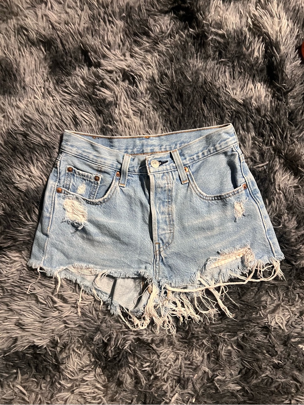 Distressed Light Blue Denim Shorts - Casual High-Rise Style